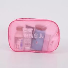 Túi nhựa PVC trang điểm màu hồng với băng ma thuật và chuỗi thủ công may bề mặt